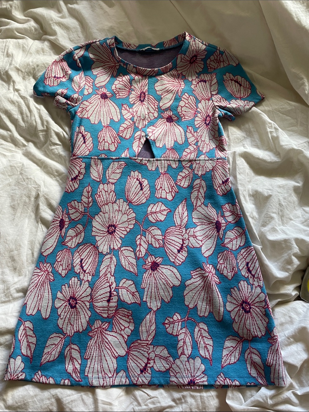 Zara Blue Floral Knit Dress with Pink Flowers